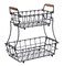 2-Tier Rectangle Countertop Fruit, Bread Wire Basket (Metal + Wood base)